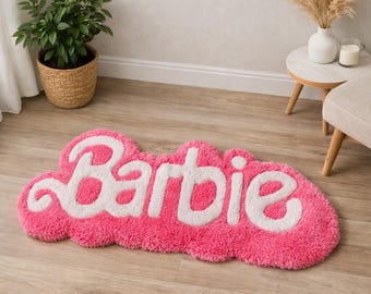 Tufted Pink Barbie Rug | Handmade Carpet with Iconic Barbie Logo