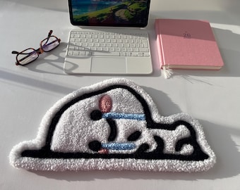 Handmade Tufted Keyboard Wrist Rest | Smiling Crying Character Desk Rug