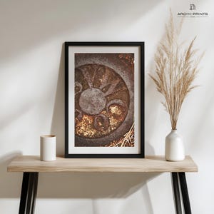 Rusty Metal Sun Symbol Print: Steampunk Industrial Wall Art (Digital Download)