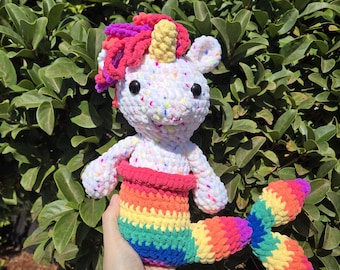 Made to Order - Crochet Rainbow Unicorn Mermaid Plushie