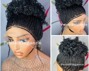 Gevlochten pruik Micro Twist op volledig kant Gevlochten pruiken Handgemaakte lijmloze pruik Kleine twist vlechten Gevlochten pruiken voor zwarte vrouwen Senegel