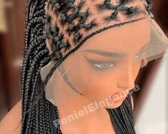 Cornrow Braided Wig – Front Lace Braided Wig, Ghana Weaving Style, Handmade Cornrow Wig for Black Women, Natural Braid Wig