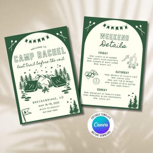 Hochzeitseinladung zum Camp Junggesellinnenabschied in den Bergen 13x18cm