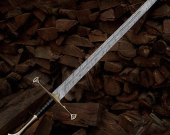 Personalized Damascus Steel Longsword Handmade Medieval Knight Sword Custom Engraved Fantasy Collector Gift for Best Dad ,Father's Day gift
