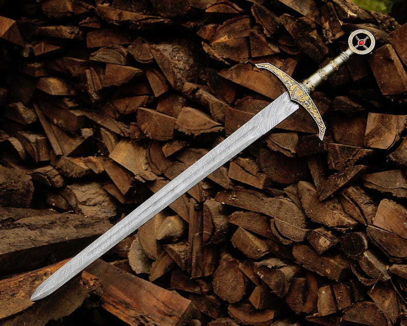 Handmade Damascus Steel Long sword | Medieval Knight Sword,Fantasy Sword for Collectors Decorative Sword Gift Birthday Wedding Best Man Gift Regent’s Watch