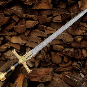 Handmade Damascus Steel Long sword | Medieval Knight Sword,Fantasy Sword for Collectors Decorative Sword Gift Birthday Wedding Best Man Gift Sigil Sovereign