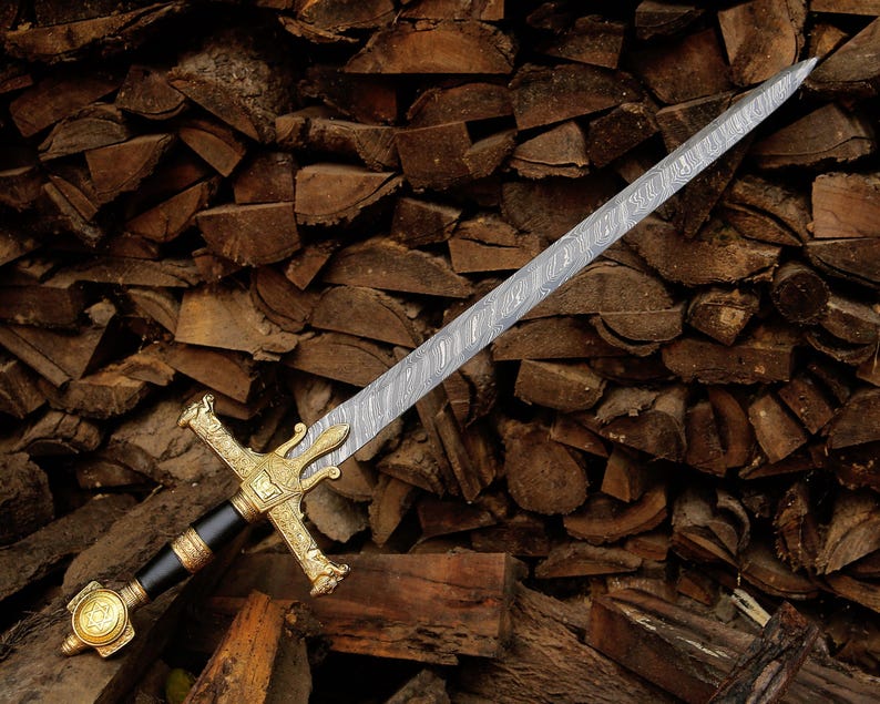 Handmade Damascus Steel Long sword | Medieval Knight Sword,Fantasy Sword for Collectors Decorative Sword Gift Birthday Wedding Best Man Gift Sigil Sovereign