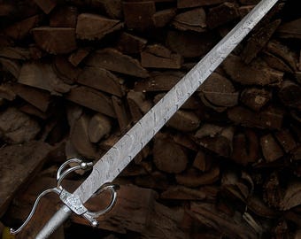 Hand-Forged Damascus Steel Rapier Sword, Renaissance Decor, Groomsman Gift, Wedding Anniversary Husband Gift, Father's day Best Dad Gifts