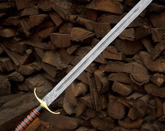 Personalized Damascus Steel Sword, Hand Forged Medieval Collector Sword, Anniversary Groomsman Gift, Boyfriend Husband Gift for Men Dad Gift