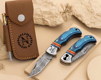 Gegraveerd handgemaakt damaststaal gepersonaliseerd zakmes Vaderdagcadeau voor vriend stalknecht cadeau zakmes cadeau echtgenoot beste da