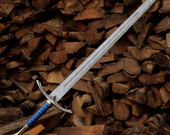Spada lunga in acciaio di Damasco, spada medievale fatta a mano, regalo personalizzato per collezionisti, testimoni dello sposo, regalo di compleanno per il fidanzato, regalo per la festa del papà
