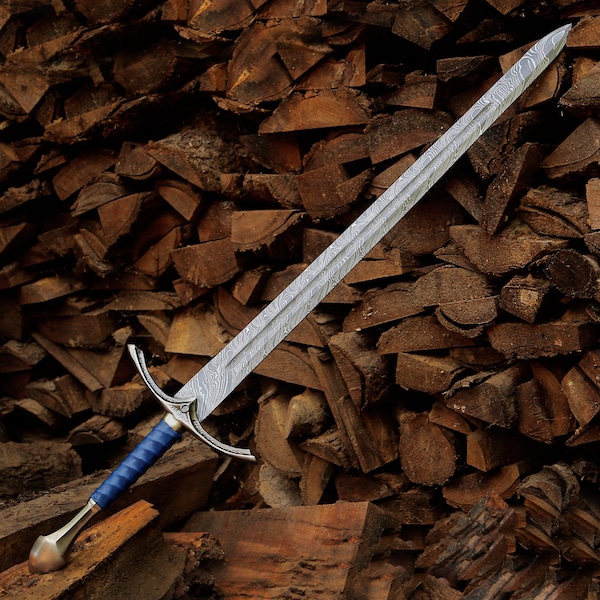 Damascus Steel Longsword, Handmade Medieval Sword, Personalized Gift for Collectors, Groomsmen,Birthday Gift for Boyfriend Father's Day Gift