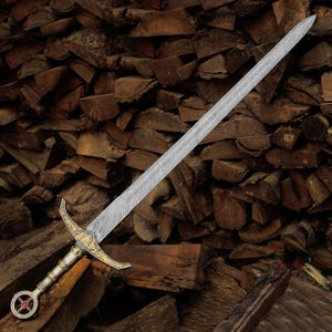 Engraved Damascus Steel Knight Sword | Handmade Medieval Replica | Unique Gift for Collectors, Fathers, or Groomsmen Best man boyfriend gift