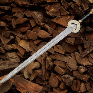 Handmade Damascus Steel Long sword | Medieval Knight Sword,Fantasy Sword for Collectors Decorative Sword Gift Birthday Wedding Best Man Gift Golden Arc