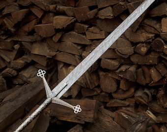 Handmade Damascus Steel Medieval Long Sword – Ornate Cross Guard Knight Sword – Collectible Fantasy Display Blade Gift for Men Best Dad Gift