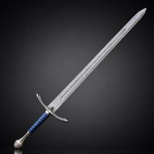 Handmade Damascus Steel Long sword | Medieval Knight Sword,Fantasy Sword for Collectors Decorative Sword Gift Birthday Wedding Best Man Gift Azure Blue Warden