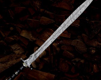 Espada larga de acero de Damasco hecha a mano / Espada de caballero medieval, espada de fantasía para coleccionistas, espada decorativa, regalo de cumpleaños, boda, regalo para el padrino de boda
