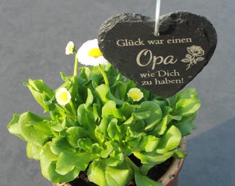 Grabstecker Herz aus Schiefer, verschiedene Designs, Mama, Papa, Oma, Opa, Grab Stecker Schiefer Herz Edelstahlstecker
