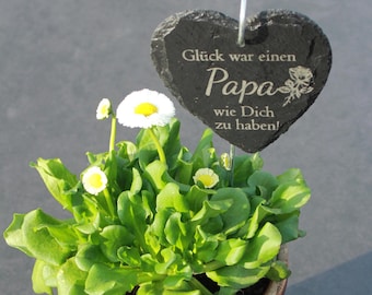 Grabstecker Herz aus Schiefer, verschiedene Designs, Mama, Papa, Oma, Opa, Grab Stecker Schiefer Herz Edelstahlstecker
