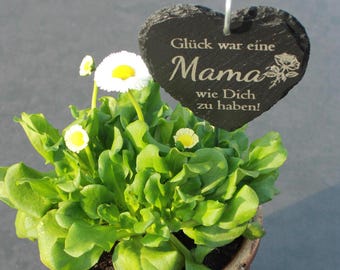 Grabstecker Herz aus Schiefer, verschiedene Designs, Mama, Papa, Oma, Opa, Grab Stecker Schiefer Herz Edelstahlstecker