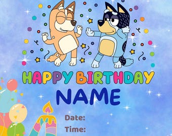 Invitation d'anniversaire Bluey : modèle de fête modifiable (téléchargement numérique) Anglais Espagnol Catalan Français Allemand
