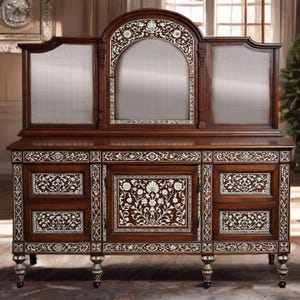 Damascus Style Inlaid Console With Drawers