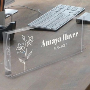 Acrylic name block for desk, Personalized desk name plate, Office desk sign, Nameplate, Desk plaque, New job gift for friend, Coworker gift