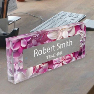 Flower Office Desk Name Plate, Executive Acrylic Desk Plaque, Desk Name Plate, Office Gift, Name Sign, Desk Sign Plaque