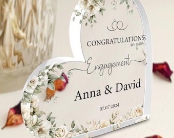 Personalized Engagement Heart Plaque: Acrylic Keepsake Gift