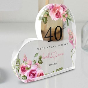 Personalized 40th Anniversary Acrylic Heart Plaque: Ruby Wedding Keepsake