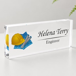 Placa de escritorio personalizada para ingenieros, letrero acrílico personalizado, placa para escritorio de oficina de ingeniería, regalo para empleados
