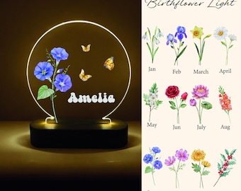 Night light baby, flower circle, night light personalized, baby gift birth, gift for birth