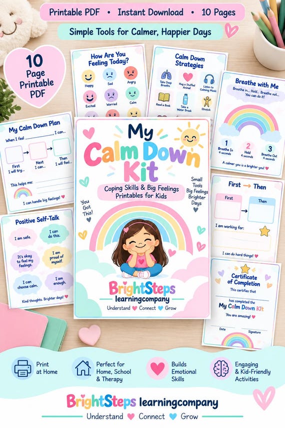 Calm Down Kit for Kids, Coping Skills Activities, Big Feelings, SEL Emotional Regulation (PDF)