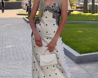 Polka Dot Midi Dress, Lace Slip Dress, Elegant White Dress, Old Money Dress, Italian Summer Outfit, Cottagecore Dress