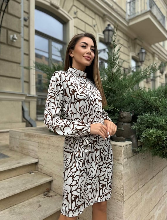 knee length dresses for ladies Lizakosht Spring Short Dress For Women Casual Buttom Long Sleeve Dress main image 0