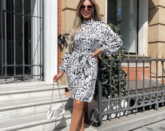 knee length dresses for ladies Wine Wrap Top Long Sleeve Belted Mini Dress – AX Paris US main image 1