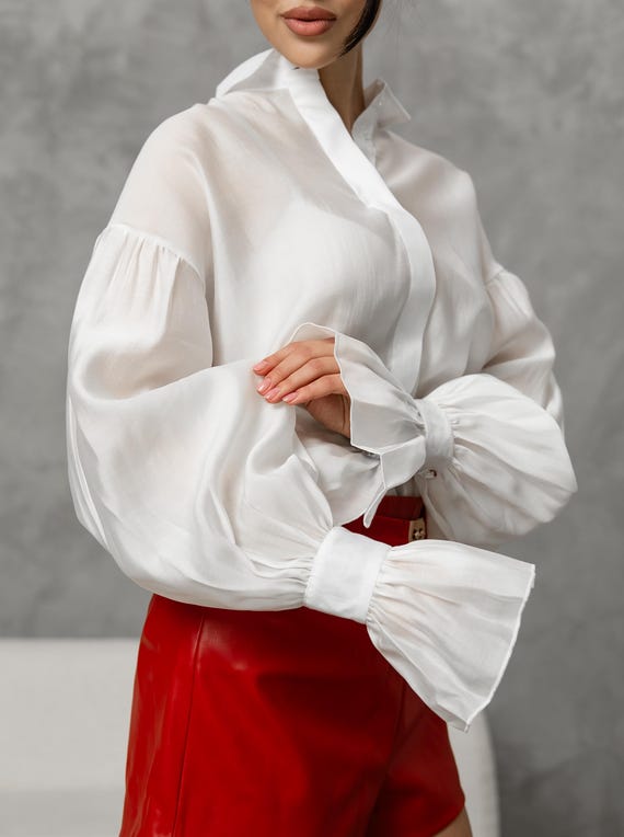 white dress blouse long sleeve Long Sleeve Peterpan Collar Blouse [PA493-351-WHITE]
