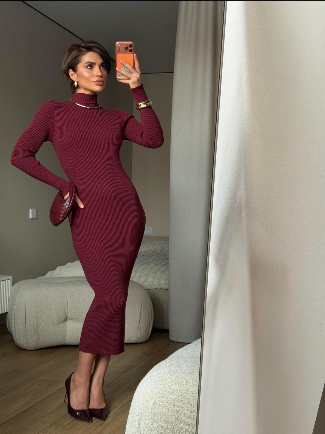 burgundy knit jumper dress boohoo Women's Plus Collared Long Sleeve Knit Jumper Dress in Burgundy | Size: 18
