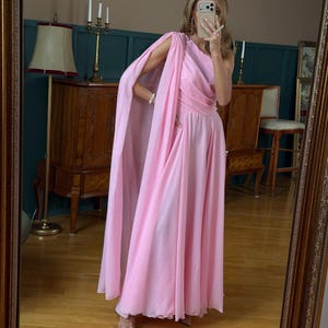 One Shoulder Chiffon Maxi Dress Grecian Style Gown Pale Yellow Goddess Style Flowy Minimalist Wedding Guest Dress Ethereal Evening Gown image 14