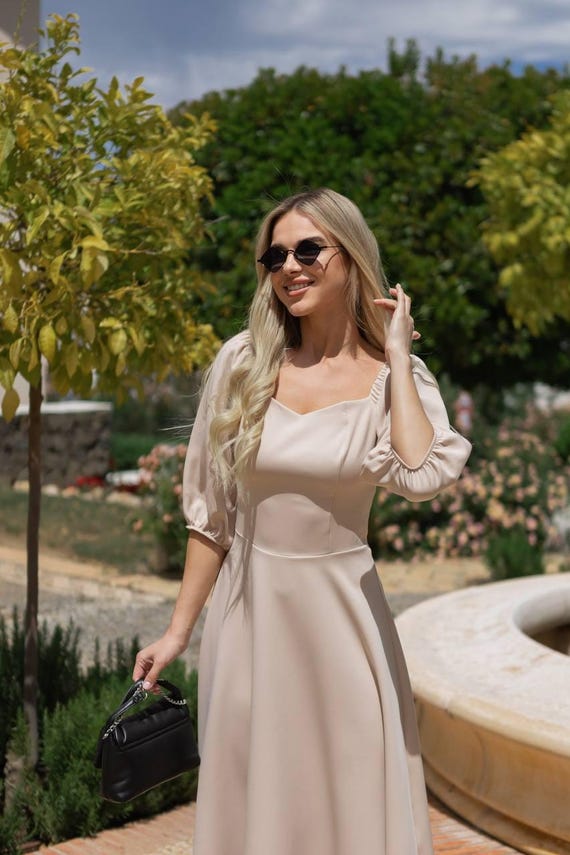 knee length dresses for ladies LBD Exclusive Beige Emily Wedding Guest Dress main image 1