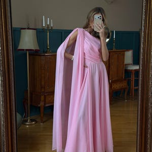One Shoulder Chiffon Maxi Dress Grecian Style Gown Pale Yellow Goddess Style Flowy Minimalist Wedding Guest Dress Ethereal Evening Gown Pink