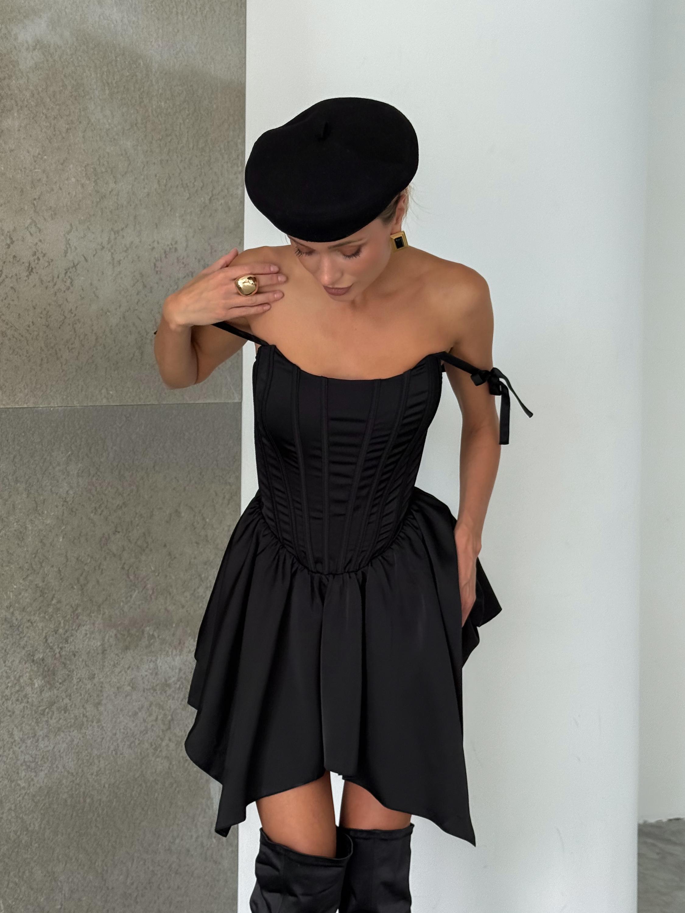 black corset satin slip mini dress Black Satin Square Neck Corset Mini Dress