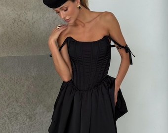 black zip up mini dress Black Front Zip Denim Mini Dress main image 0