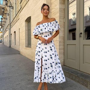 Summer Dress for Women, White  Long Sleeveless Floral Dress, Romantic Boho Style Maxi Dress, Gift for Her, Casual Sundress for Everyday