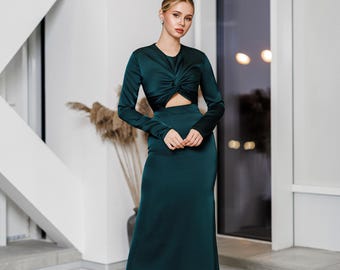 emerald silk long sleeve maxi dress reviews Emerald Green Satin Dress - Long Sleeve Dress - Maxi Dress