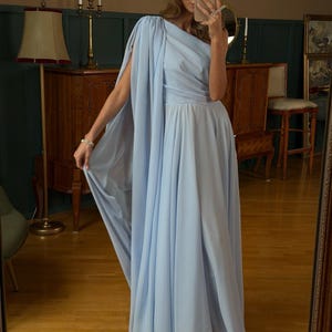Vestido de fiesta azul claro, vestido largo azul cielo, vestido formal azul claro de un solo hombro, vestido azul claro, vestido azul pastel, vestido de dama de honor azul, vestido de compromiso azul
