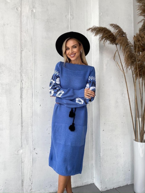 blue knit dress outfit Wool-blend check-knit open-back dress main image 0