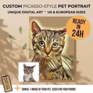 Aangepaste huisdierportret in Picasso-stijl, unieke abstracte huisdierkunst, gepersonaliseerd cadeau voor dierenliefhebbers, honden- en kattenbezitters, afdrukbare muurkunst voor huisdieren
