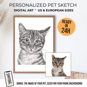 Croquis d&#39;animal de compagnie personnalisé à partir d&#39;une photo, portrait personnalisé, art pour animaux de compagnie chien chat, impression numérique, cadeau de perte d&#39;animal de compagnie, dessin au crayon, peinture d&#39;animal de compagnie, commémoration