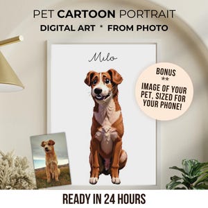 Custom Cartoon Pet Portrait from Photo, Personalized Dog Cat Painting, Pet Art Digital Print ,pet loss gift, for dog and cat lovers,memorial